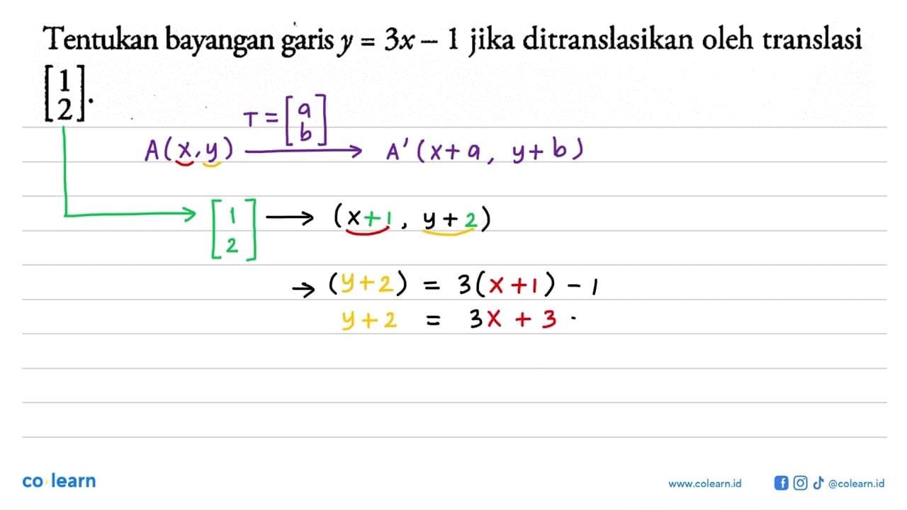 Tentukan bayangan garis y=3x-1 jika ditranslasikan oleh