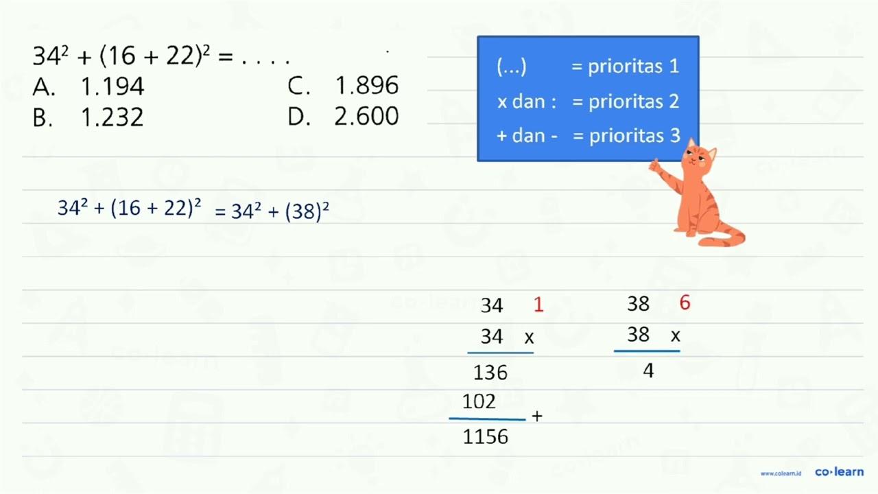 34^2 + (16+22)^2=...