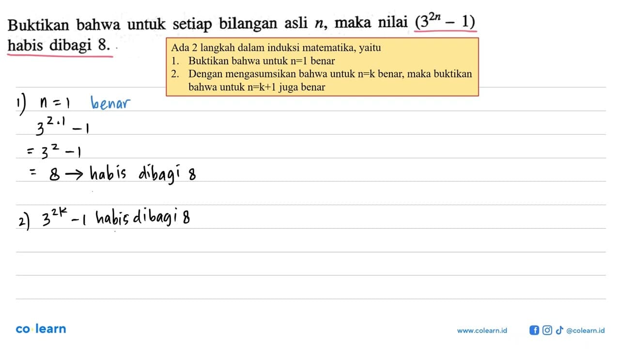 Buktikan bahwa untuk setiap bilangan asli n, maka nilai