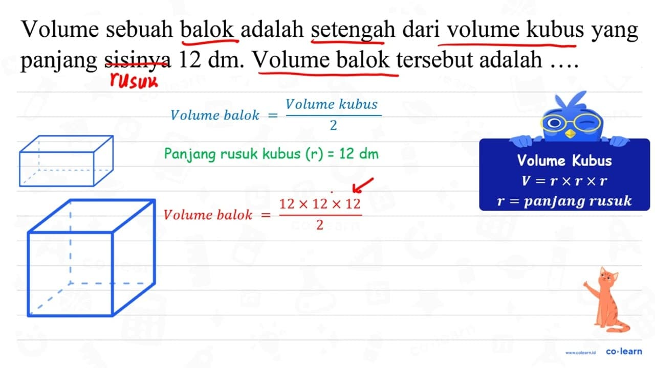 Volume sebuah balok adalah setengah dari volume kubus yang