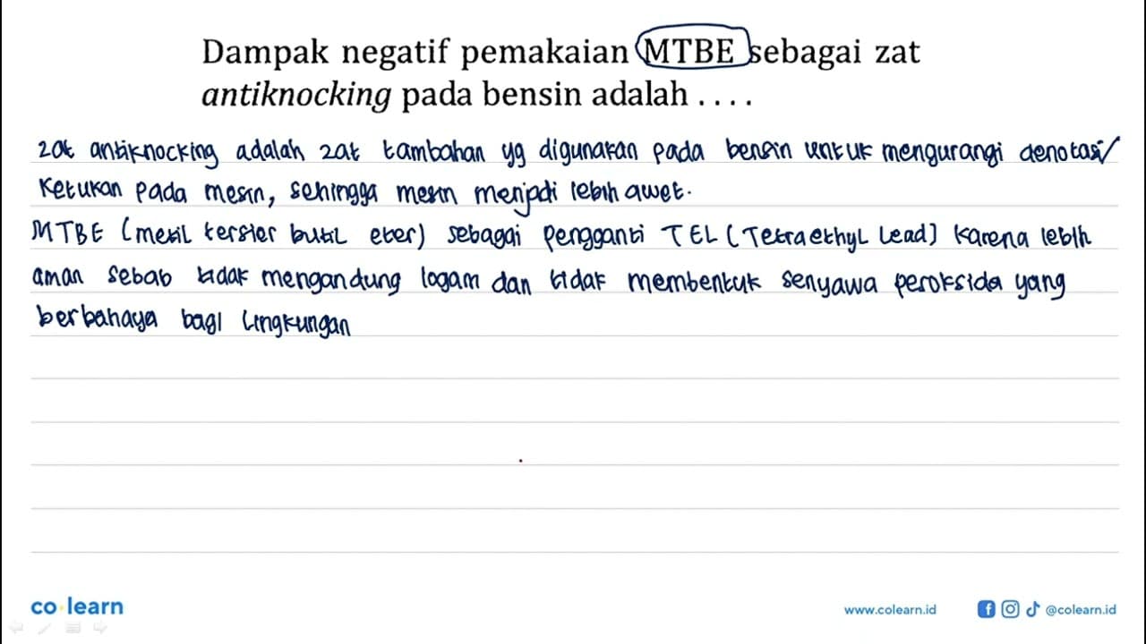 Dampak negatif pemakaian MTBE sebagai zat antiknocking pada