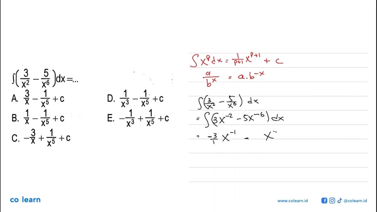 integral(3/x^2 - 5/x^6) dx=...