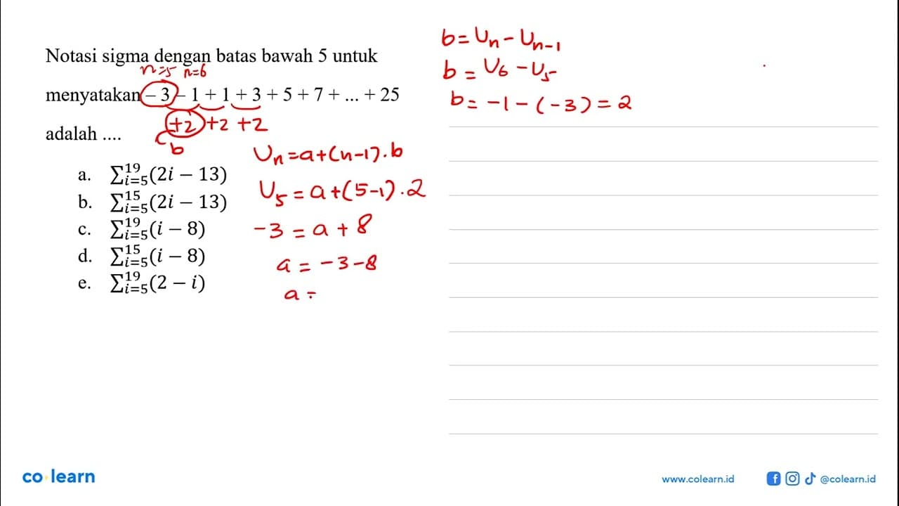 Notasi sigma dengan batas bawah 5 untuk menyatakan