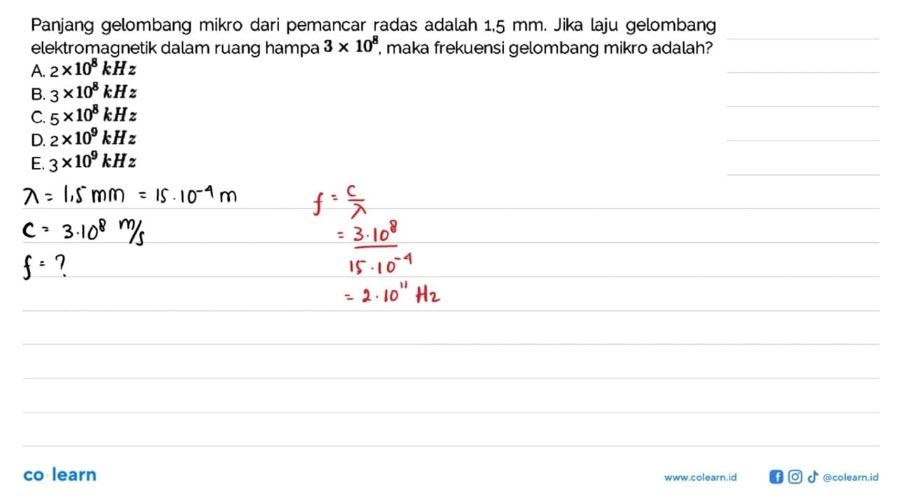 Panjang gelombang mikro dari pemancar radas adalah 1.5 mm.