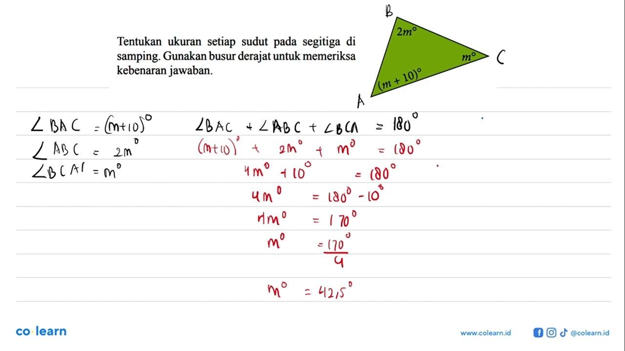 Tentukan ukuran setiap sudut pada segitiga di samping.