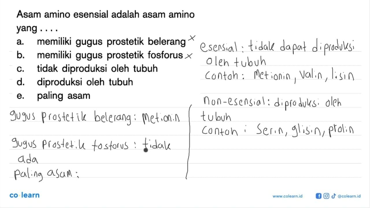 Asam amino esensial adalah asam amino yang .... a. memiliki