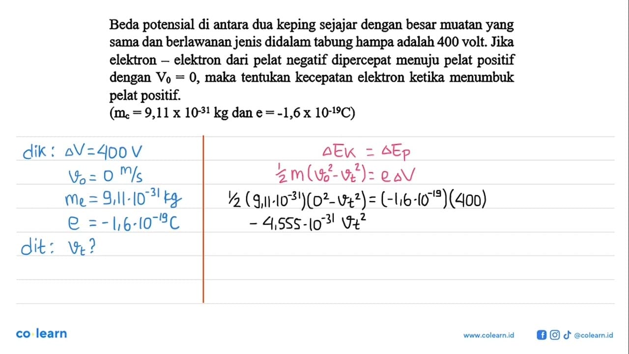 Beda potensial di antara dua keping sejajar dengan besar