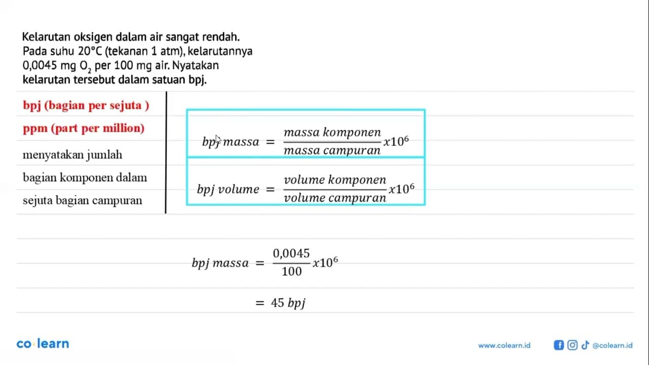 Kelarutan oksigen dalam air sangat rendah. Pada suhu 20 C