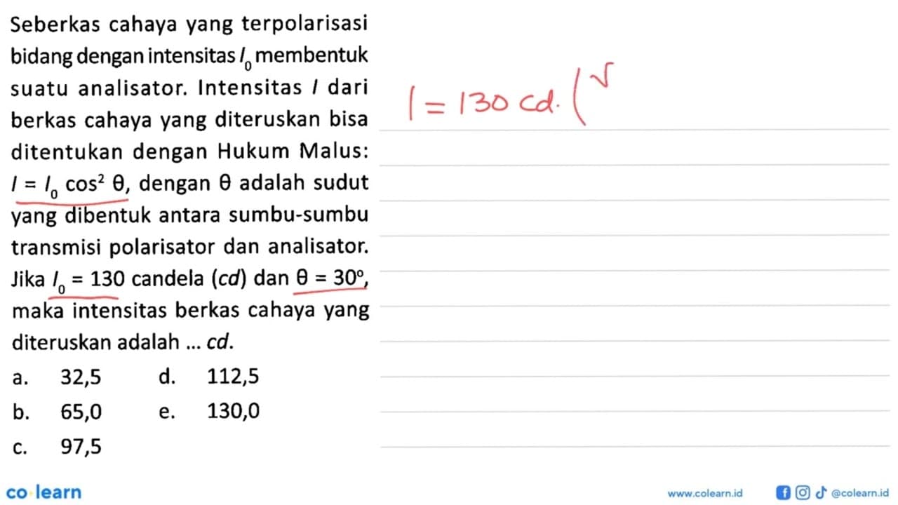 Seberkas cahaya yang terpolarisasi bidang dengan intensitas