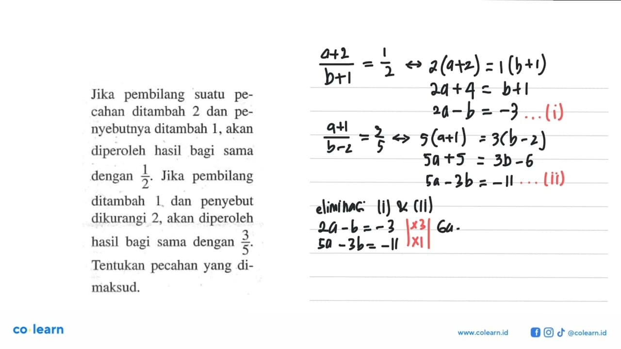 Jika pembilang suatu pe- cahan ditambah 2 dan pe-nyebutnya