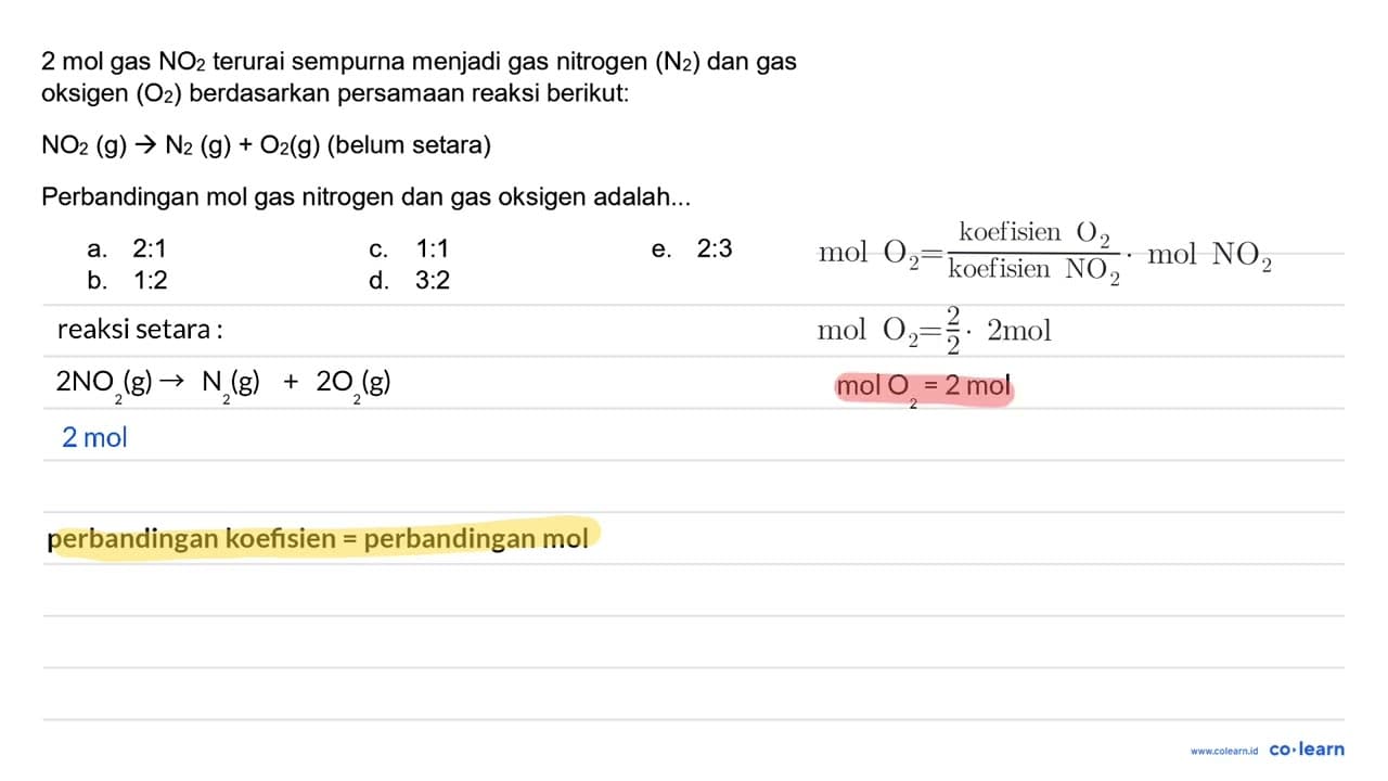 2 mol gas NO_(2) terurai sempurna menjadi gas nitrogen