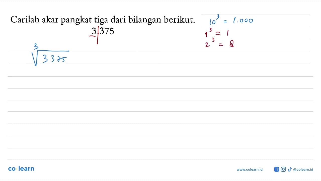 Carilah akar pangkat tiga dari bilangan berikut. 3.375