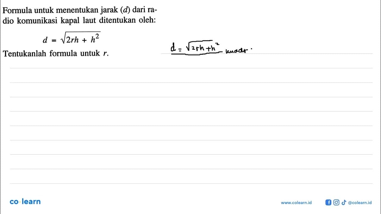 Formula untuk menentukan jarak (d) dari radio komunikasi