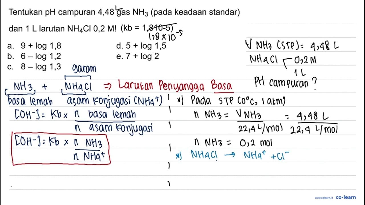 Tentukan pH campuran 4,48 gas NH3 (pada keadaan standar)