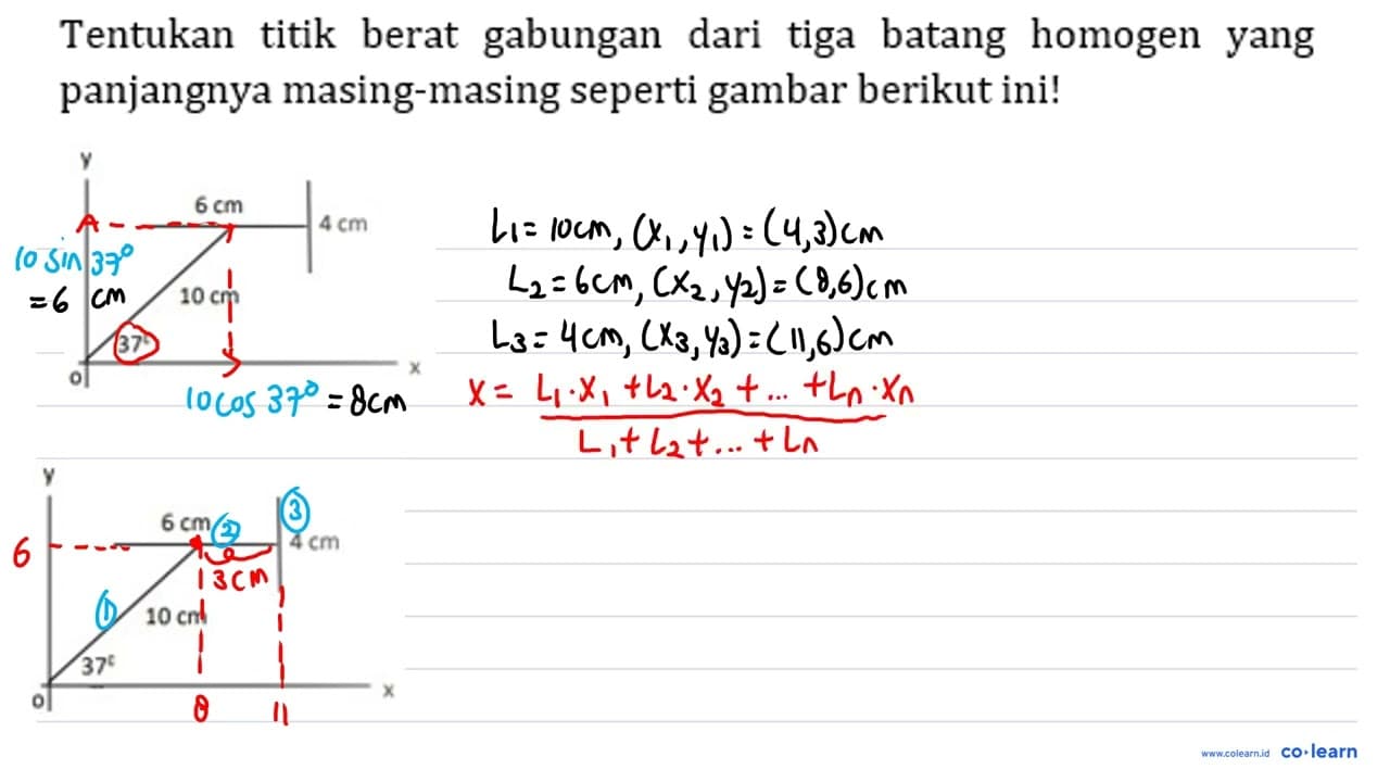 Tentukan titik berat gabungan dari tiga batang homogen yang