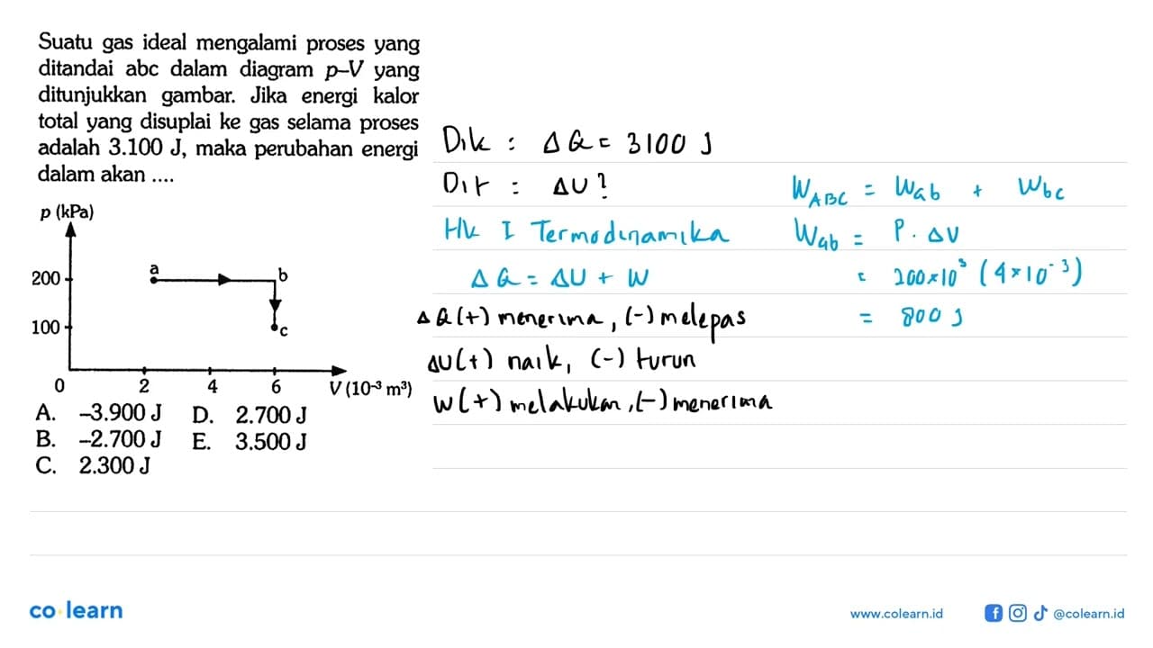 Suatu gas ideal mengalami proses yang ditandai abc dalam