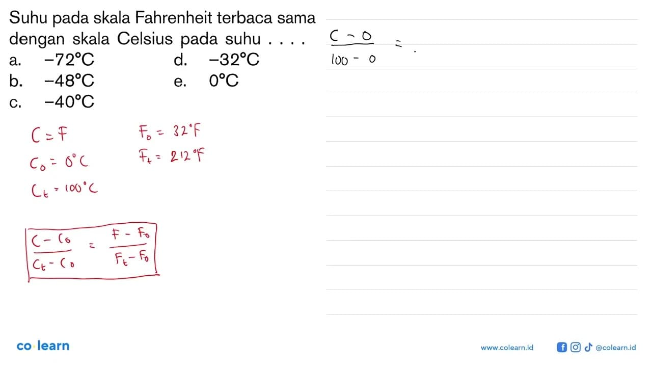 Suhu pada skala Fahrenheit terbaca sama dengan skala