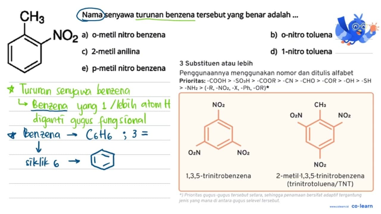 Nama senyawa turunan benzena tersebut yang benar adalah ...