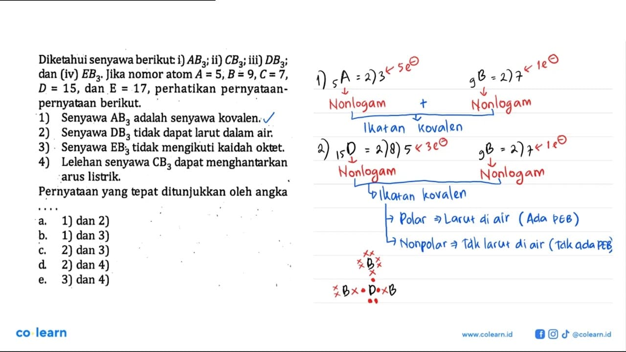 Diketahui senyawa berikut i) AB3; ii) CB3; iii) DB3; dan