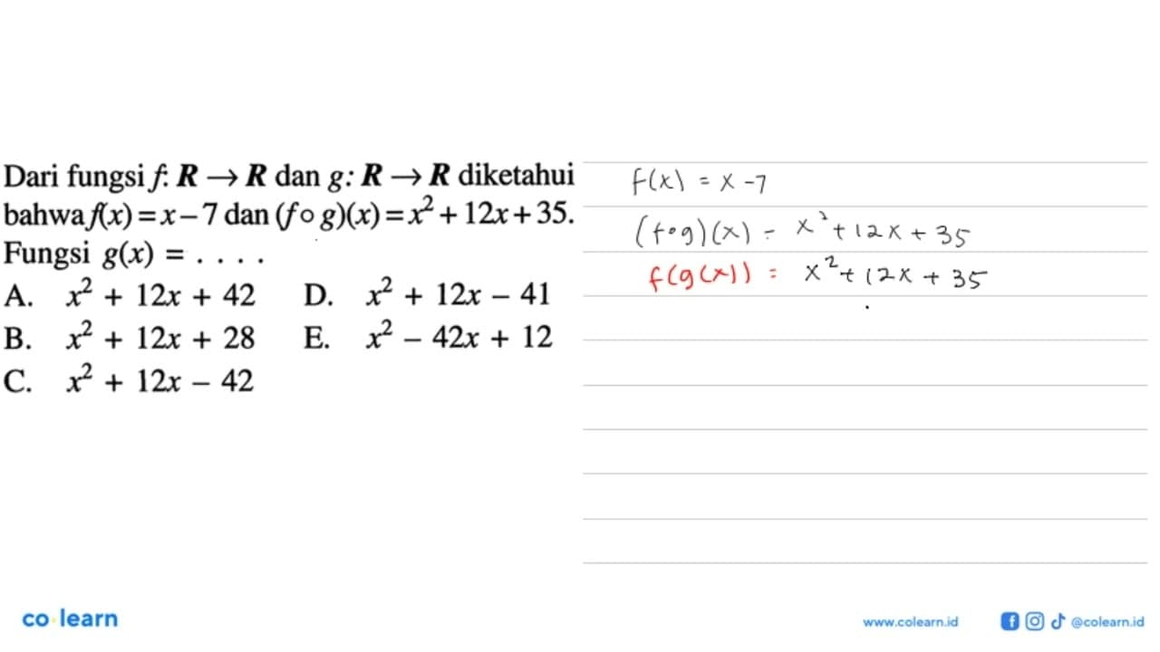 Dari fungsi f : R -> R dan g : R -> R diketahui bahwa