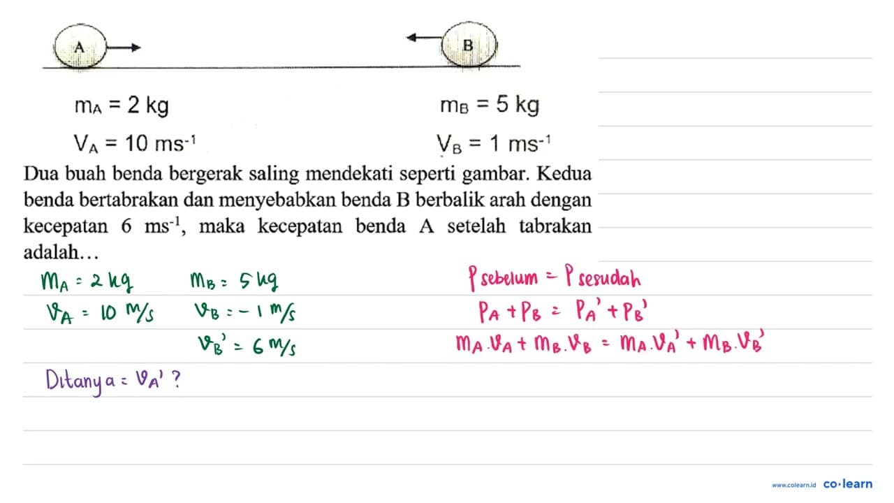 Dua buah benda bergerak saling mendekati seperti gambar.