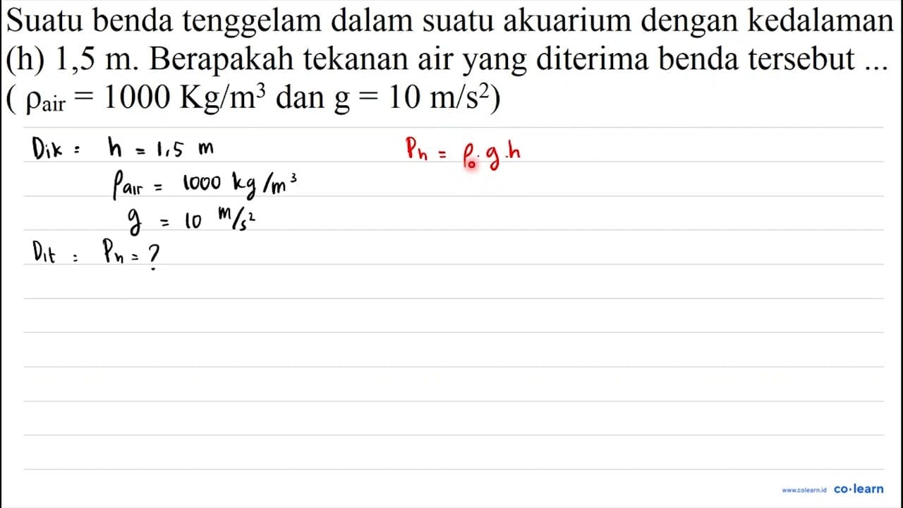 Suatu benda tenggelam dalam suatu akuarium dengan kedalaman