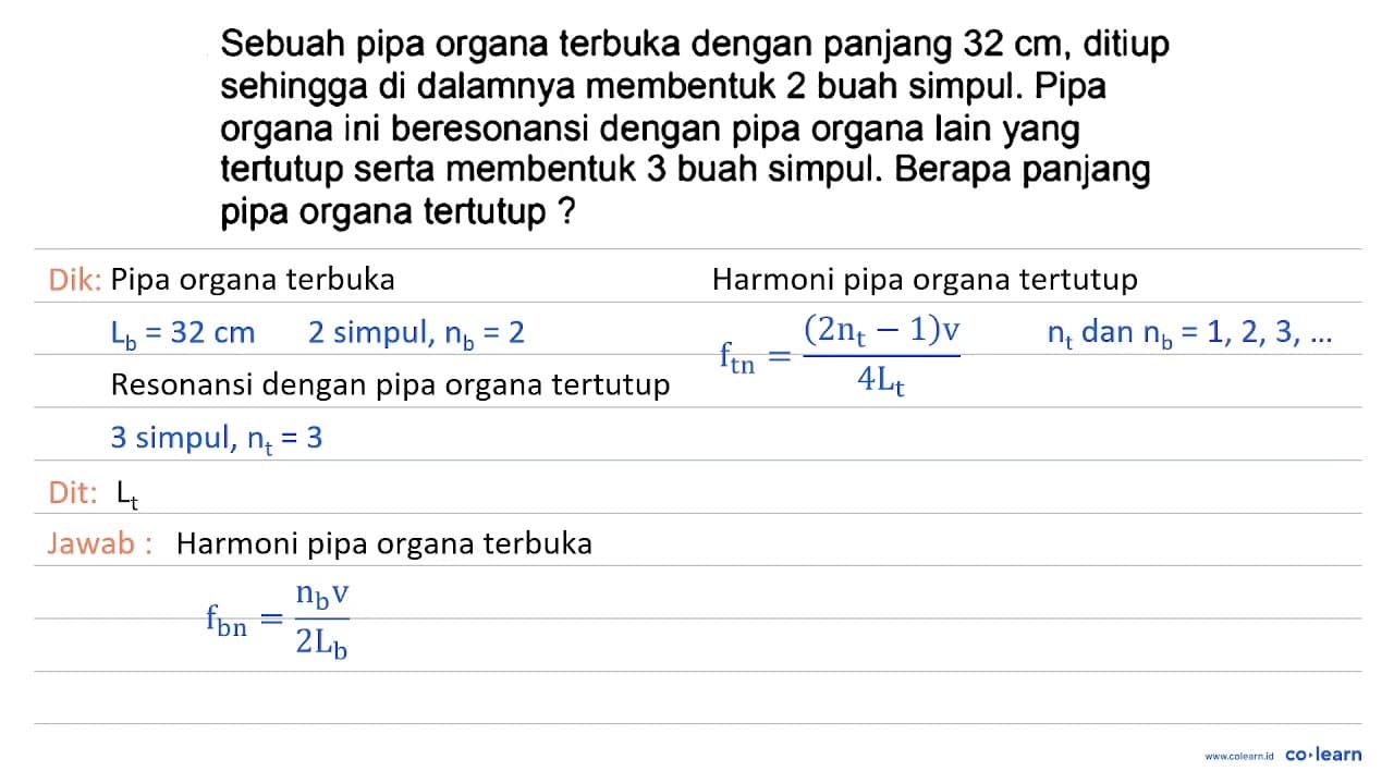 Sebuah pipa organa terbuka dengan panjang 32 cm , ditiup