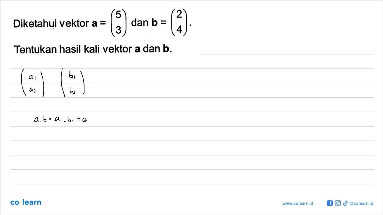 Diketahui vektor a=(5 3) dan b=(2 4)Tentukan hasil kali