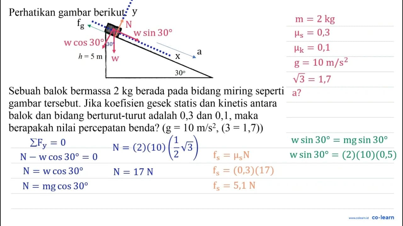 Perhatikan gambar berikut. Sebuah balok bermassa 2 kg