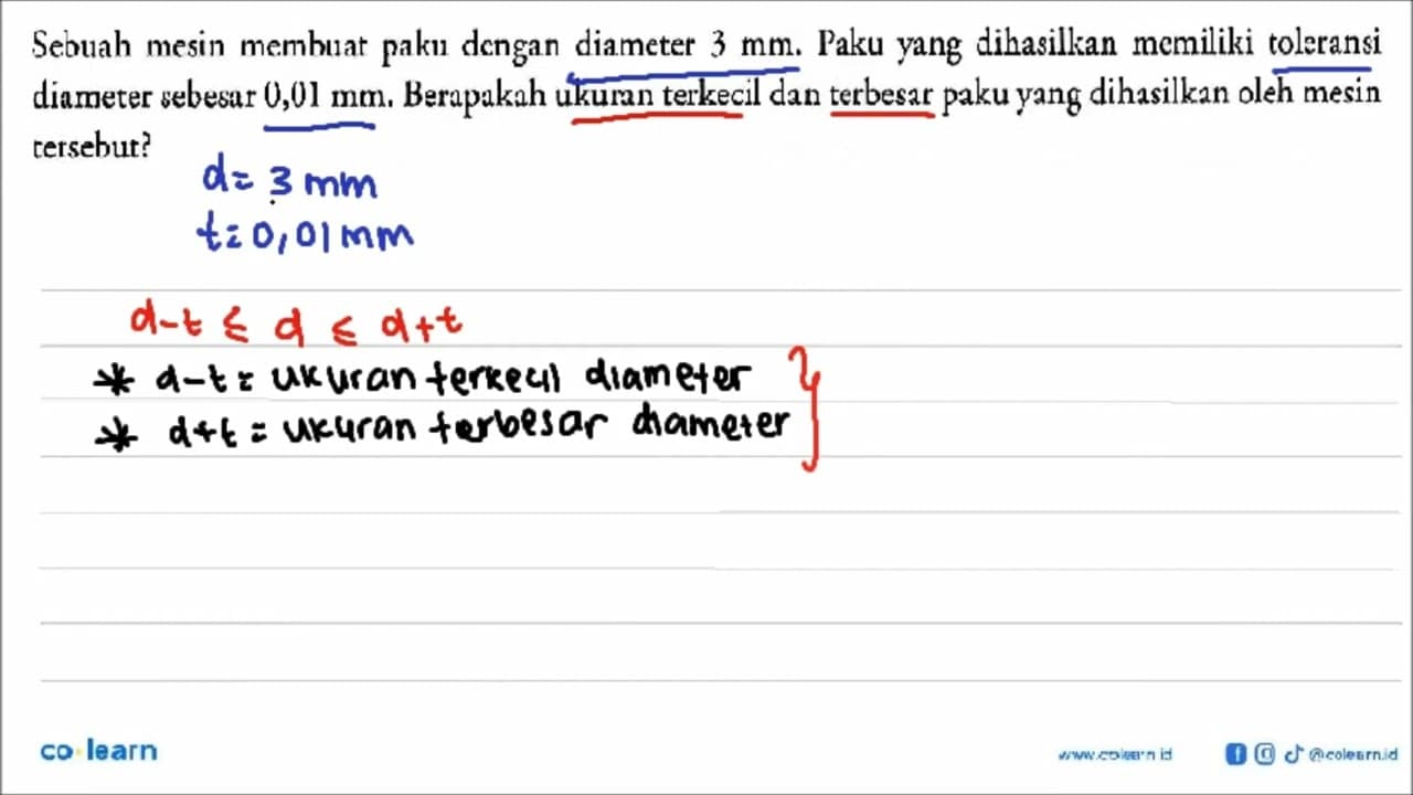 Sebuah mesin membuat paku dengan diameter 3 mm. Paku yang