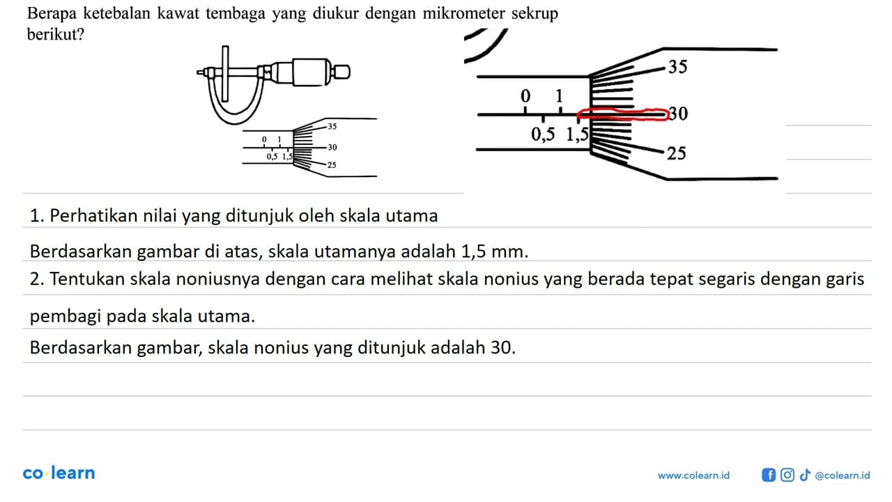 Berapa ketebalan kawat tembaga yang diukur dengan