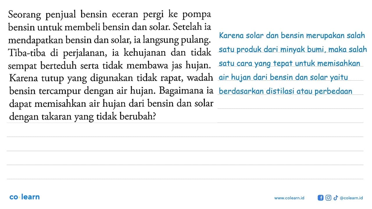 Seorang penjual bensin eceran pergi ke pompa bensin untuk