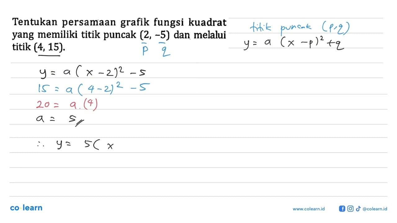 Tentukan persamaan grafik fungsi kuadrat yang memiliki