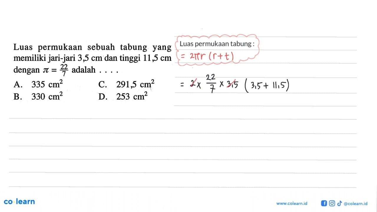 Luas permukaan sebuah tabung yang memiliki jari-jari 3,5 cm