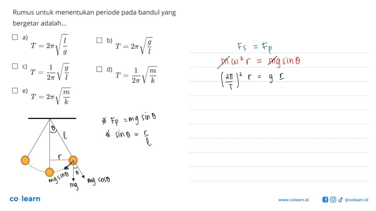 Rumus untuk menentukan periode pada bandul yang bergetar