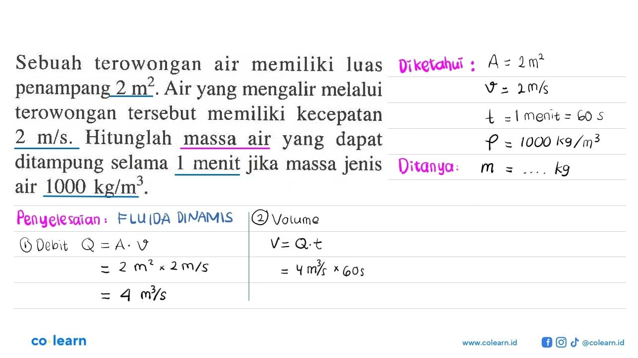 Sebuah terowongan air memiliki luas penampang 2 m^2. Air