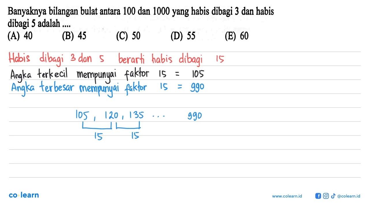 Banyaknya bilangan bulat antara 100 dan 1000 yang habis