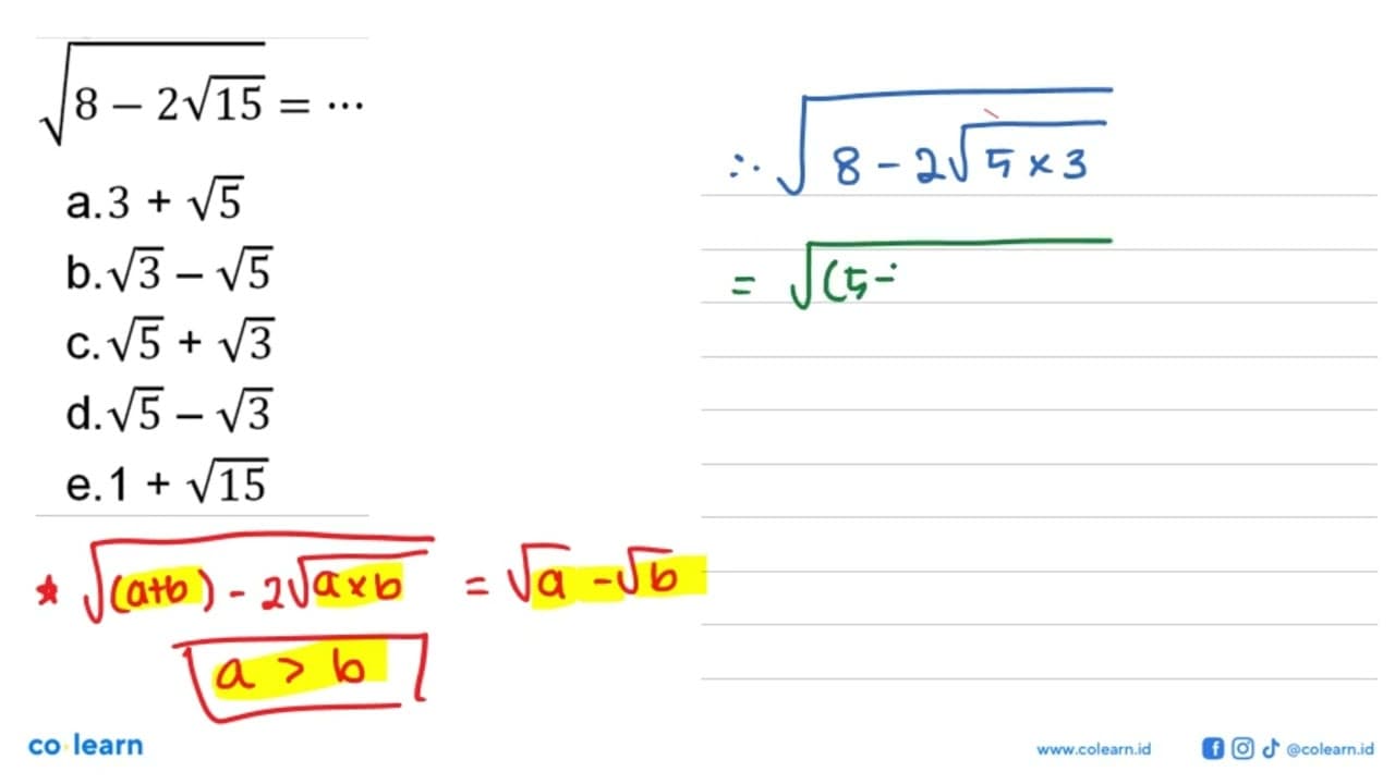 akar(8 - 2akar(15)) = ...