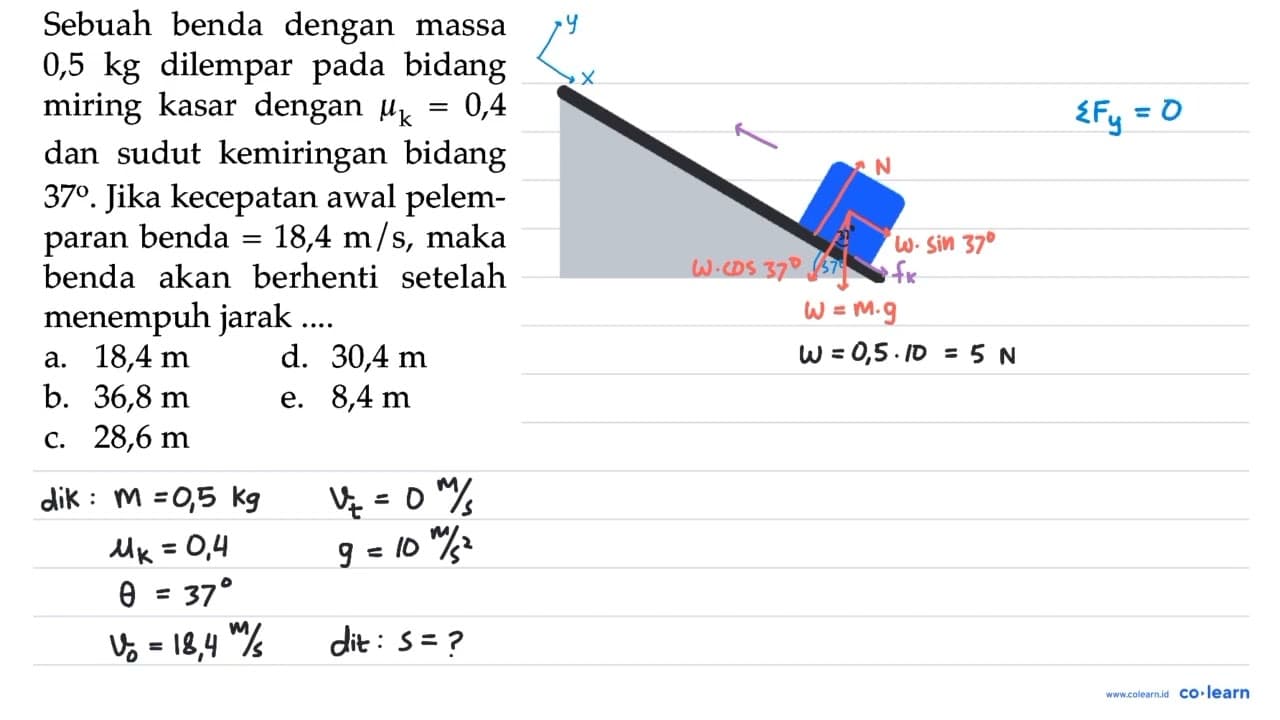 Sebuah benda dengan massa 0,5 kg dilempar pada bidang