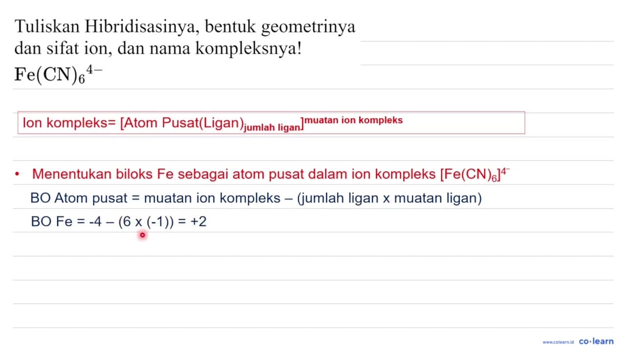 Tuliskan Hibridisasinya, bentuk geometrinya dan sifat ion,