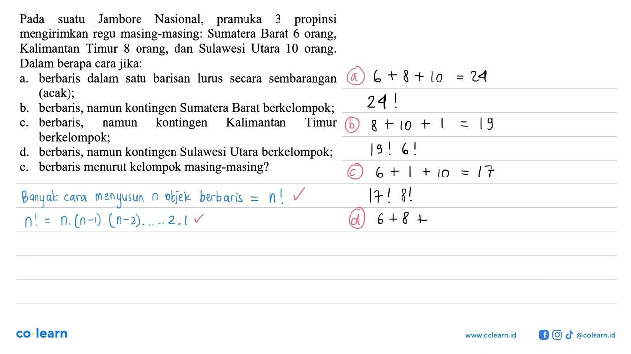 Pada suatu Jambore Nasional, pramuka 3 propinsi mengirimkan