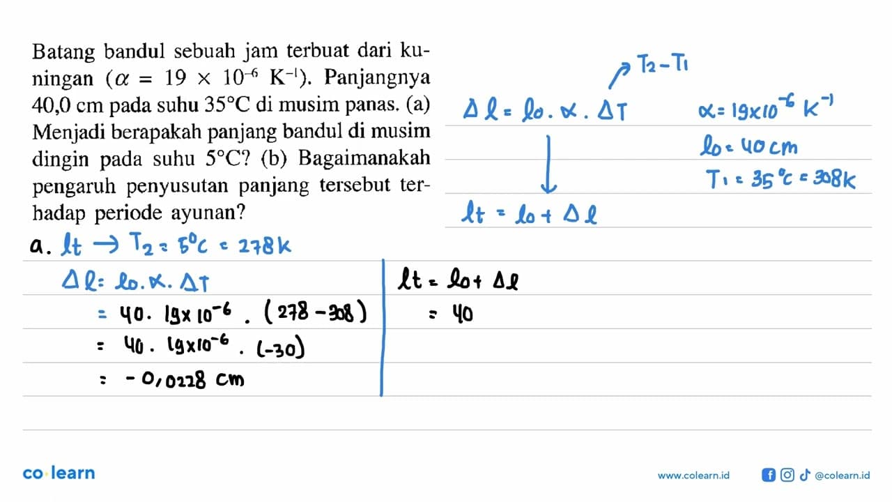 Batang bandul sebuah jam terbuat dari kuningan (alpha=19 x