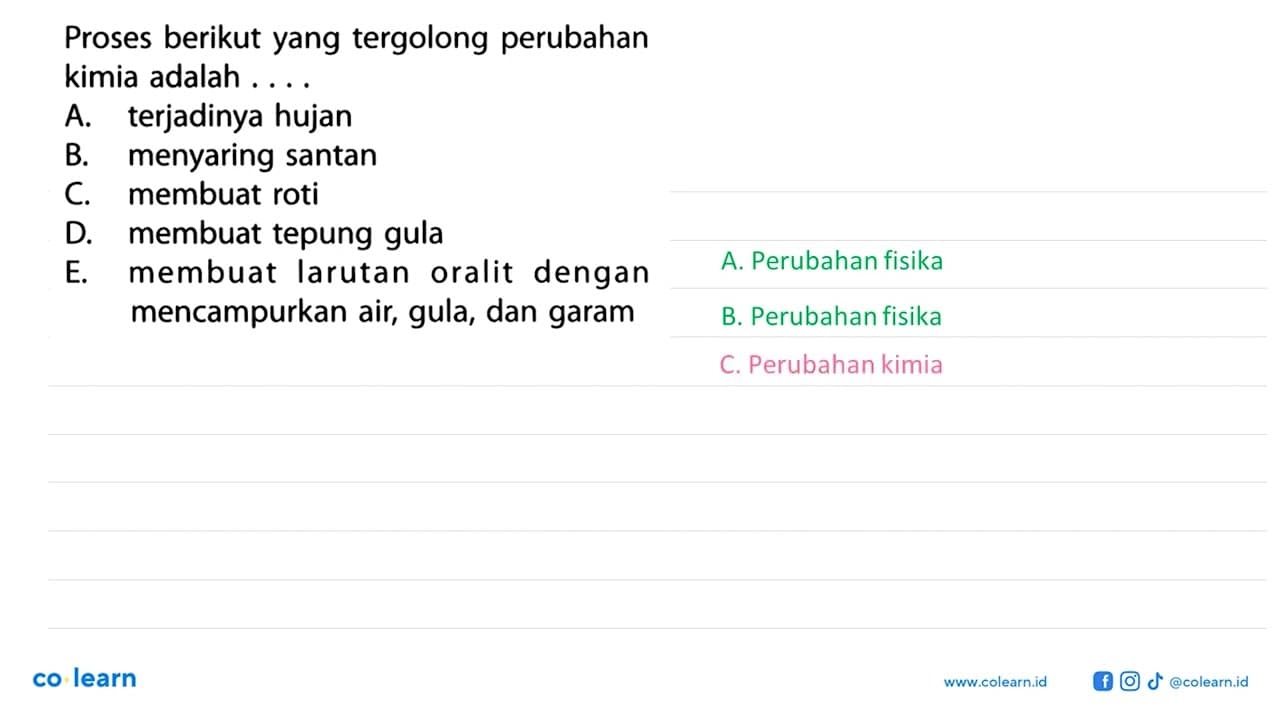 Proses berikut yang tergolong perubahan kimia adalah ....