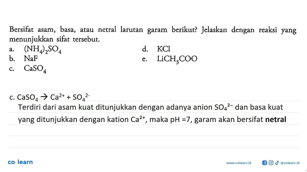 Bersifat asam, basa, atau netral larutan garam berikut?