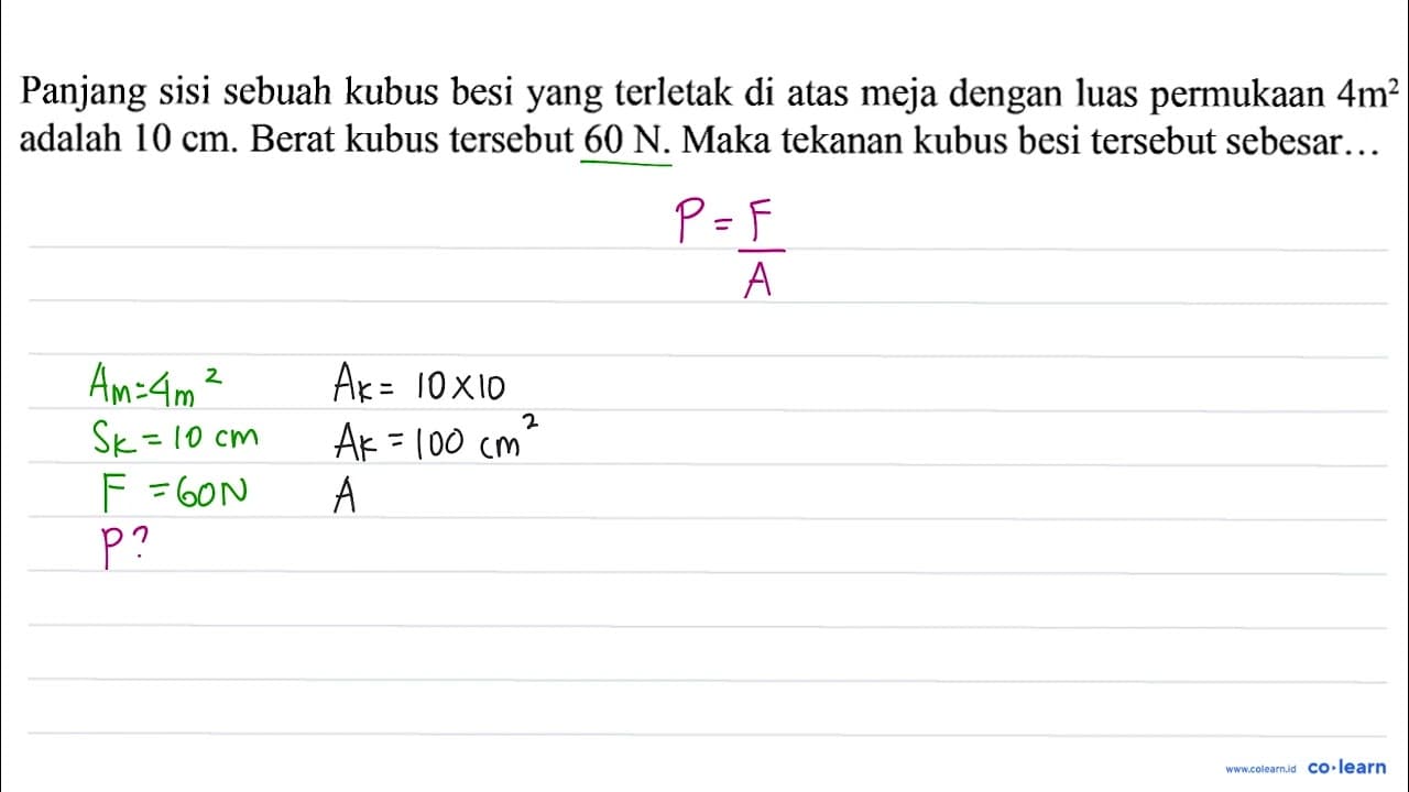 Panjang sisi sebuah kubus besi yang terletak di atas meja