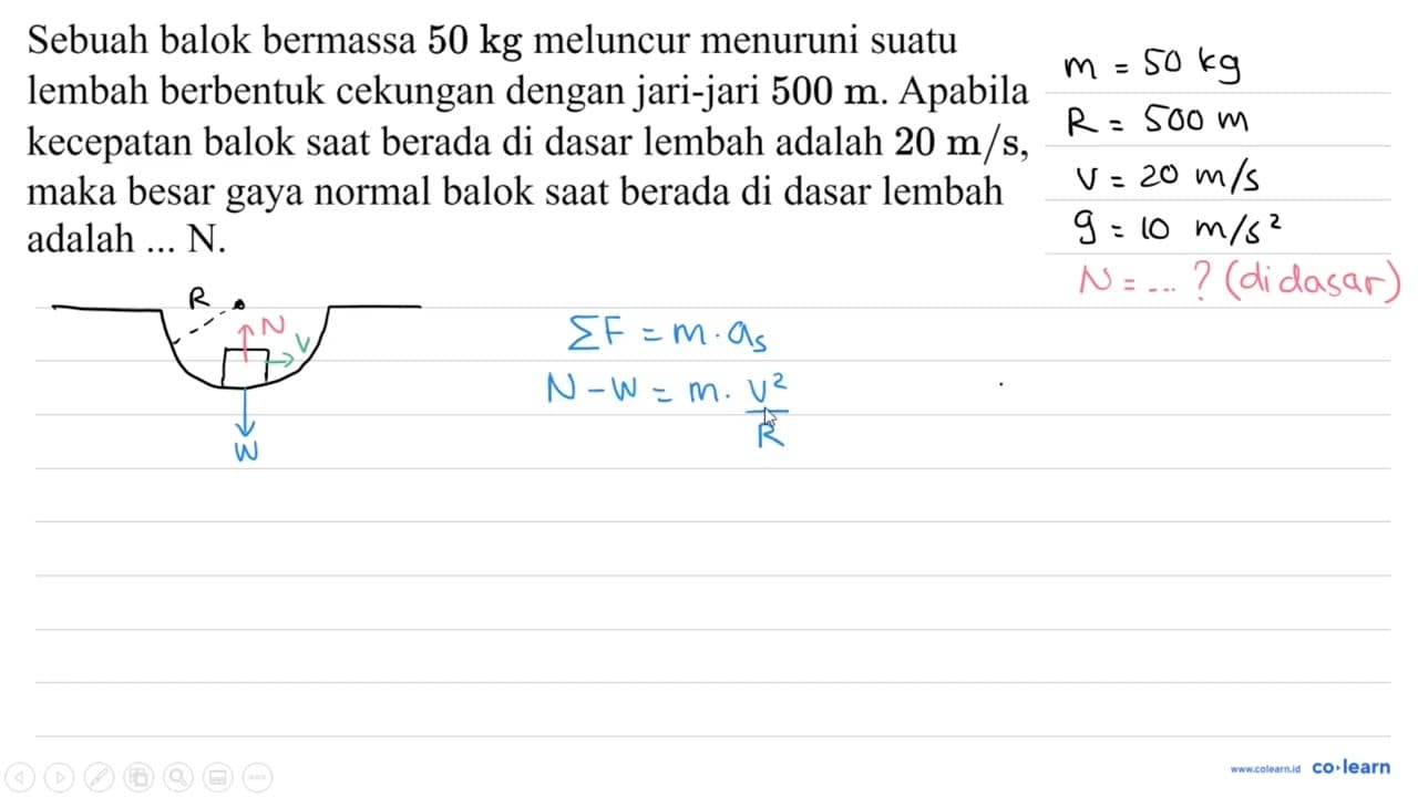 Sebuah balok bermassa 50 kg meluncur menuruni suatu lembah