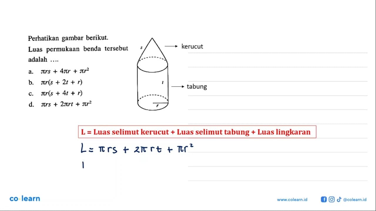 Perhatikan gambar berikut.Luas permukaan benda tersebut