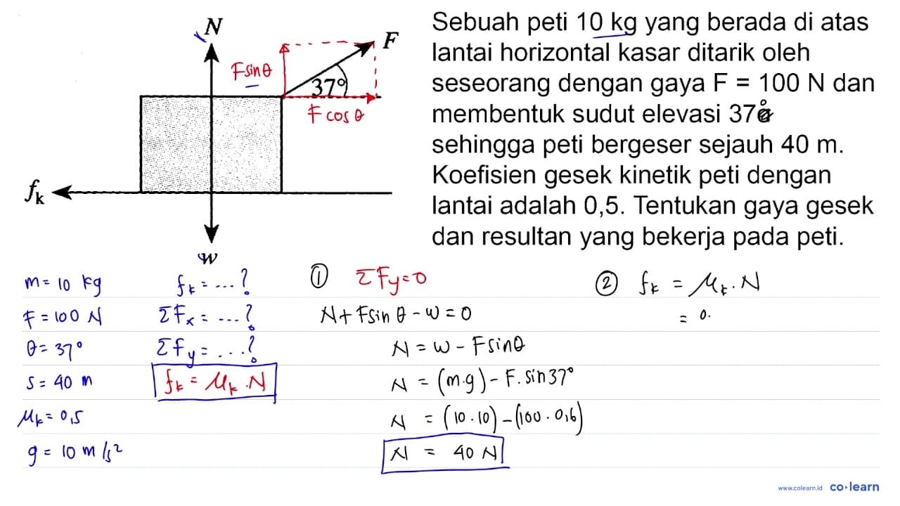 Sebuah peti 10 kg yang berada di atas lantai horizontal