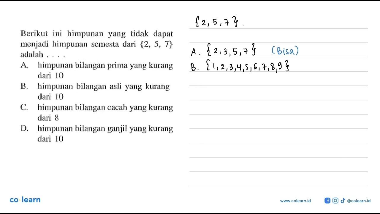 Berikut ini himpunan yang tidak dapat menjadi himpunan