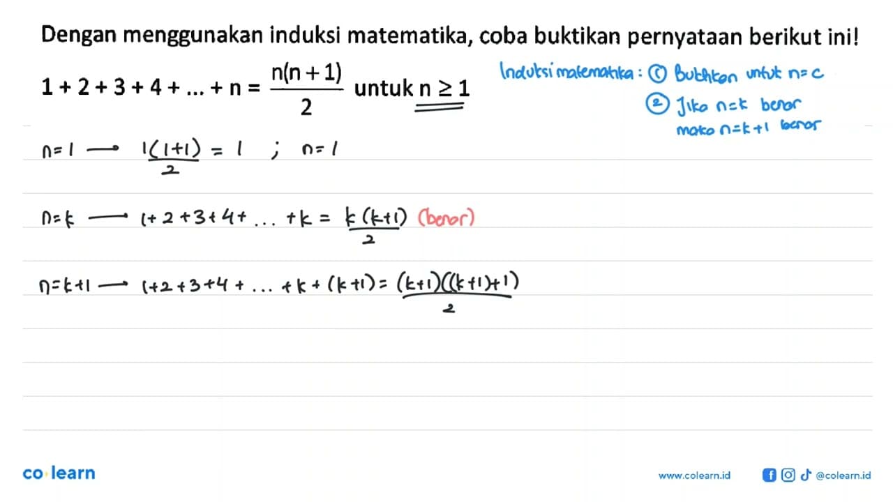 Dengan menggunakan induksi matematika, coba buktikan